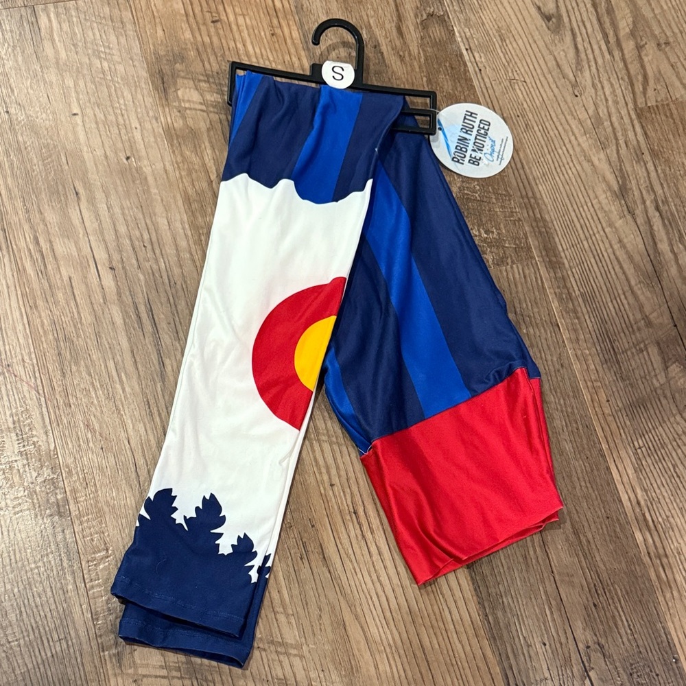 Robin Ruth Colorado Flag Leggings - Blue Red White size S- NWT